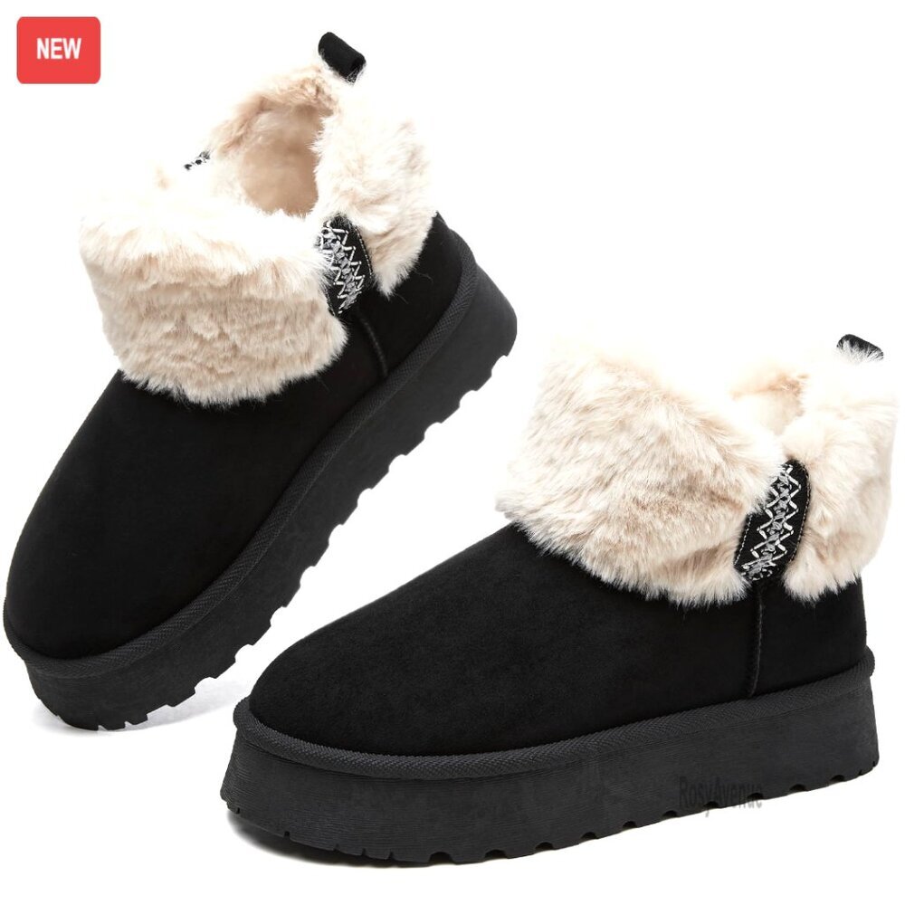 Women's Platform Ankle Boots Faux Fur Lined Winter Snow Shoes